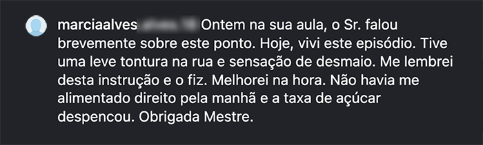 Relato de aluna que aplicou uma instrução do Mestre Ye durante sensação de desmaio e melhorou na hora